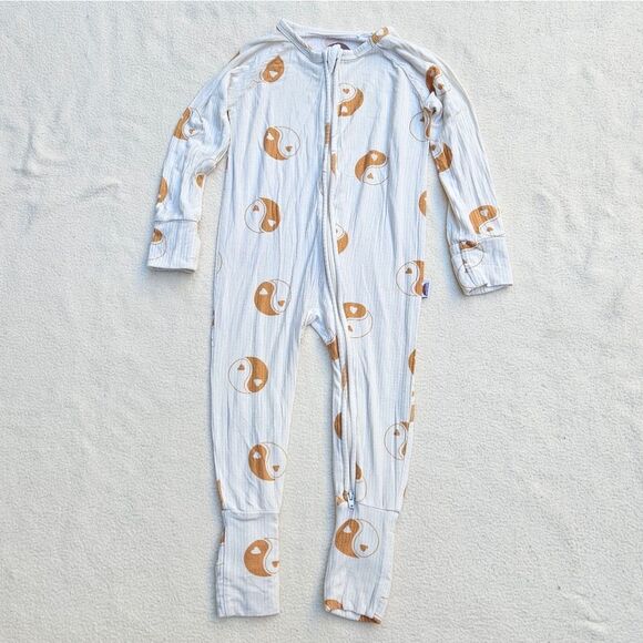 Brixton Phoenix Cream and Orange Yin Yang Heart Bamboo Zip Romper 12-18M - Picture 1 of 10